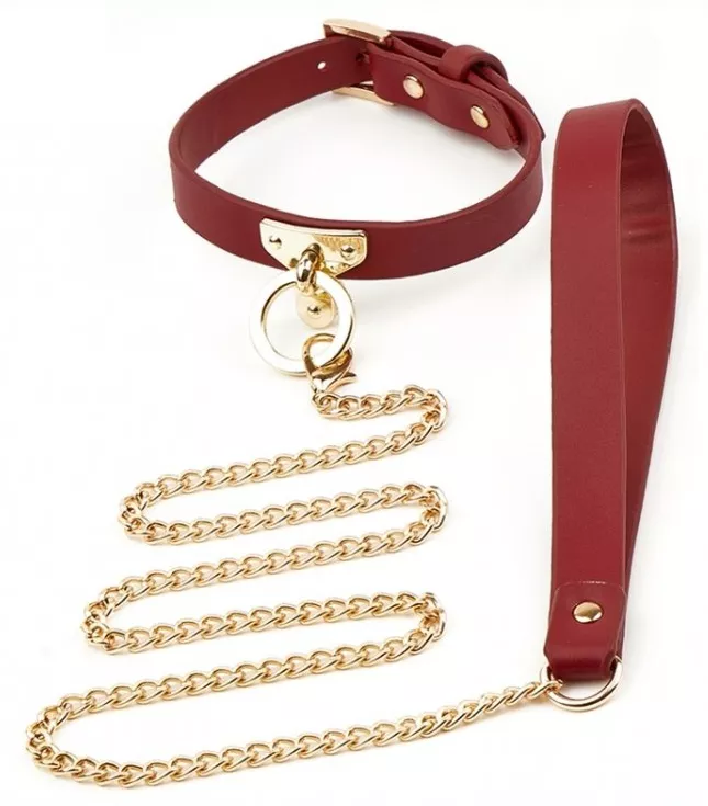 Halsband und Leine Kunstleder SCLAVE Rot