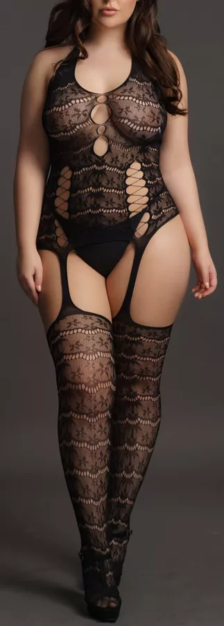 Kombination Übergröße LACE SUSPENDER - Schwarz