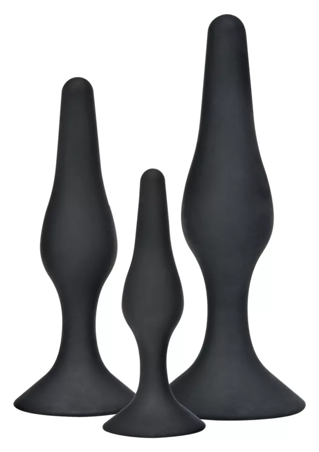 Set von 3 schwarzen Silikon Butt Plugs Curvy