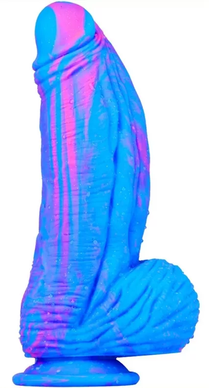 Fat Dick Silikon Dildo 18 x 6,5cm Blau-Rosa