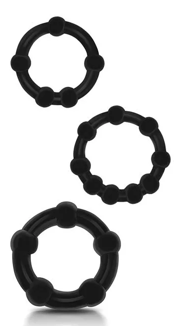 3er Set Mini-Cockringe Beaded Set Schwarz