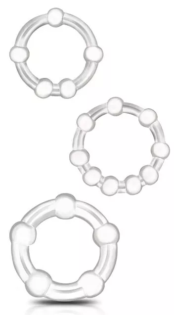 Set aus 3 Mini Flexiblen Cockrings Beaded Set Transparent