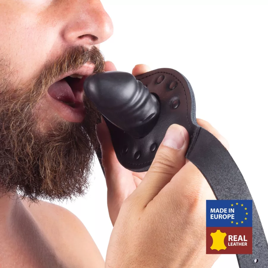Aufblasbarer Ledergag mit 6cm Penis-Aufsatz
