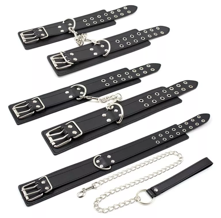 Set Handschellen und Doppel-Pin-Halsband Schwarz