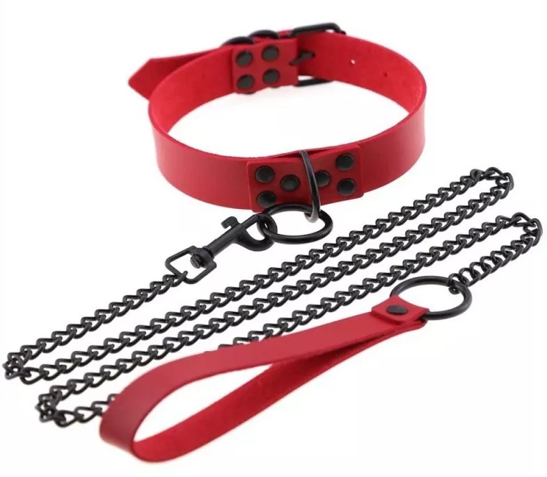 Punk-Halsband-Leine Rot