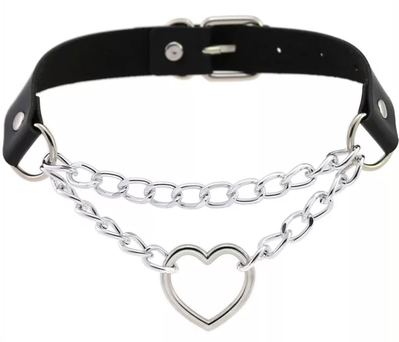 Metal Heart Collar With Chain SCHWARZ