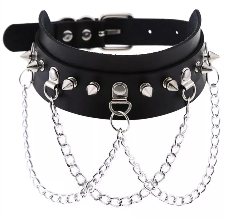 Halsband mit Nieten Piky Schwarz-Silber