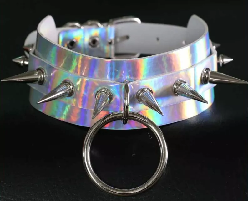 Nieten-Halsband Strobo Laser Silber