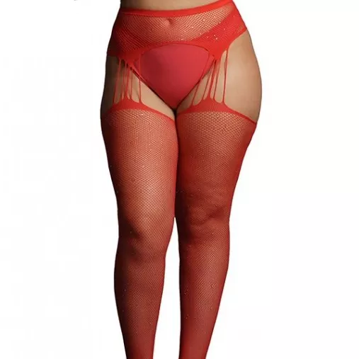 Strumpfhose mit Strumpfhalter RHINESTONE Rot