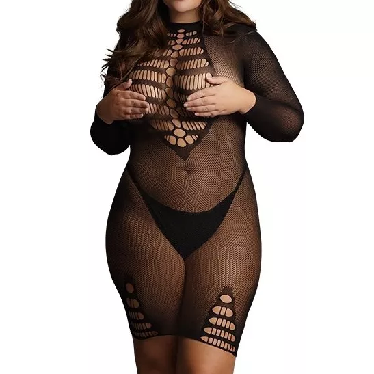 Sexy Kleid Große Größe LONG SLEEVE Schwarz