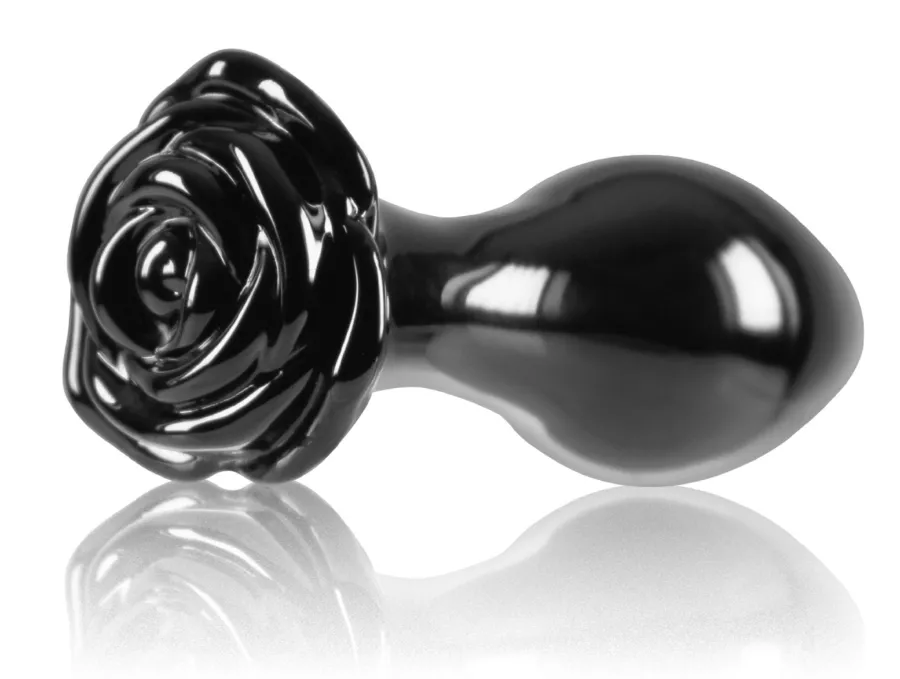Glasanalplug Crystal Rose 7 x 3.2cm Schwarz