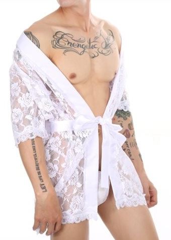 Korte kimono Kant Night Lace Wit