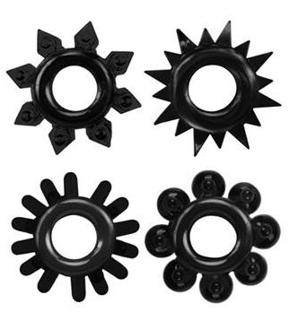 Set of 4 Ring Stars Soft Cockrings Black