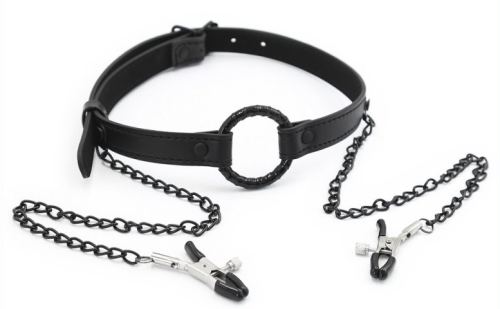 Gag Ring and Nipple Clamps Gag Nip Black