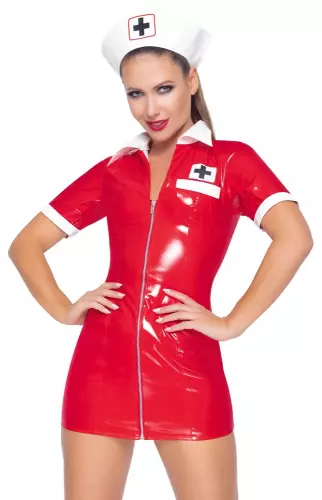 Vinyl-Krankenschwesternkostüm Nurse Rot – 3/6
