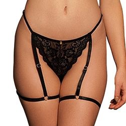 MARIE String with Garters Black