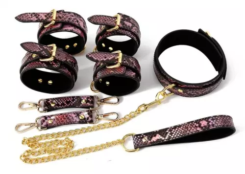SM-Kit Snakine Halsband und Manschetten Schwarz-Rosa – 1/4