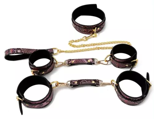 SM-Kit Snakine Halsband und Manschetten Schwarz-Rosa – 2/4