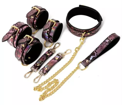 SM-Kit Snakine Halsband und Manschetten Schwarz-Rosa – 3/4
