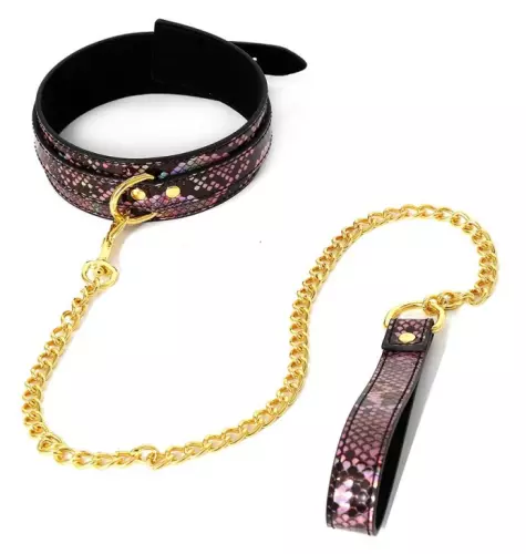 Halsband-Leine Snakine Schwarz-Rosa – 6/6