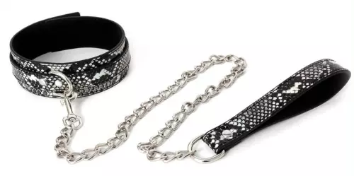 Halsband-Leine Snakine Schwarz-Silber – 1/2