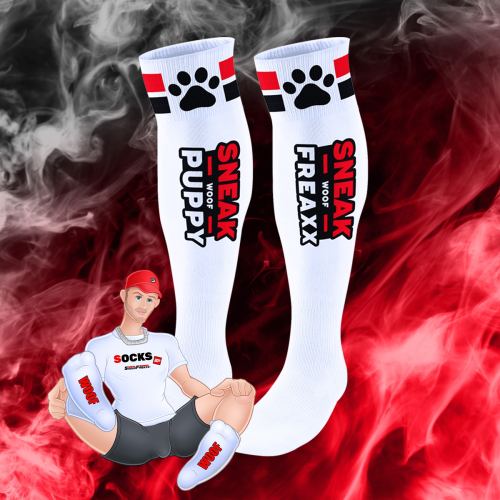 Lange Socken Puppy Tube Weiß-Rot