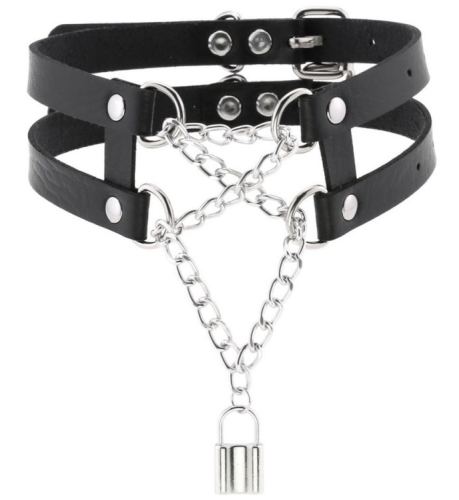 Pendant Lock Choker Necklace Black