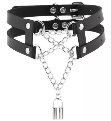Pendant Lock Choker Necklace Black – 1/3