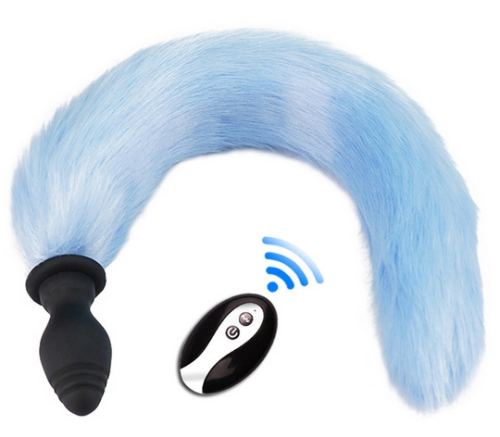 Fox Tail Vibe Vibrating Tail Plug 6.5 x 3.2cm Tail 40cm Blue