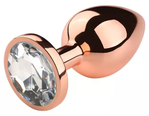 Anal-Schmuckplug PinkyGold M 7.5 x 3.3cm transparentes Juwel – 3/4