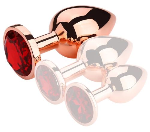 Jeweled Anal Plug RedGold L 8.5 x 4cm Red Jewel