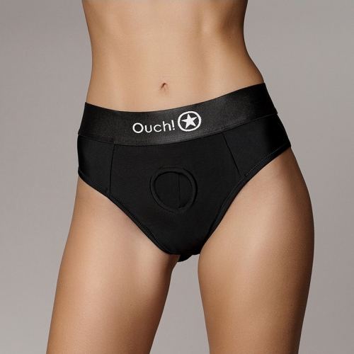 Vibrating Jock String Strap-On Thong Rear Open Black