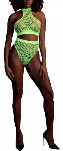 Set Bustier und Slip Netzstoff Neongrün – 1/14