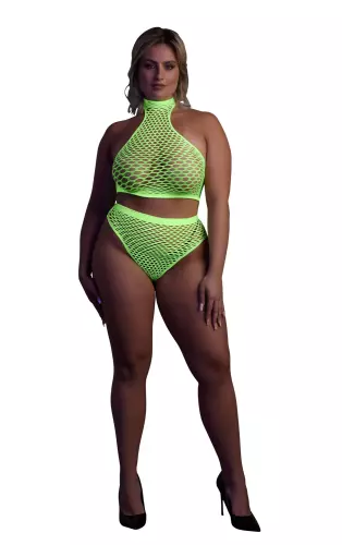 Set Bustier und Slip Netzstoff Neongrün – 3/14