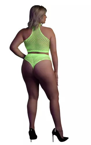 Set Bustier und Slip Netzstoff Neongrün – 4/14