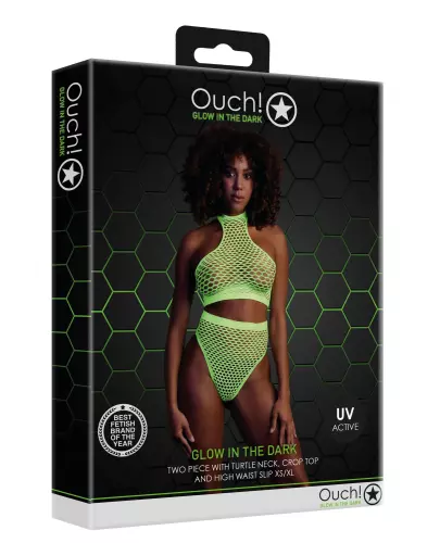 Set Bustier und Slip Netzstoff Neongrün – 5/14