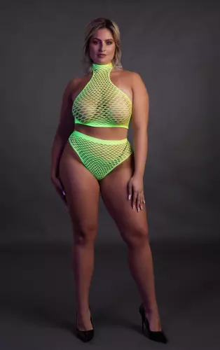 Set Bustier und Slip Netzstoff Neongrün – 6/14