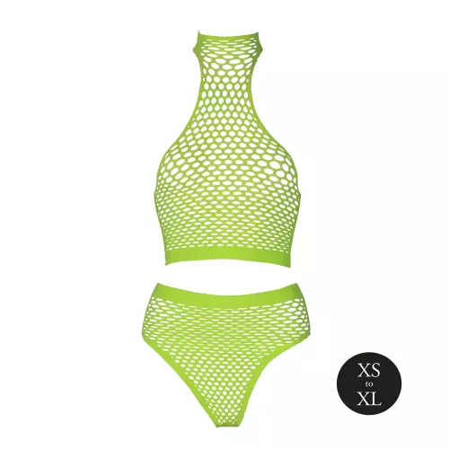 Set Bustier und Slip Netzstoff Neongrün – 7/14