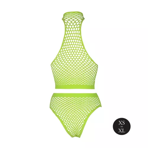 Set Bustier und Slip Netzstoff Neongrün – 9/14