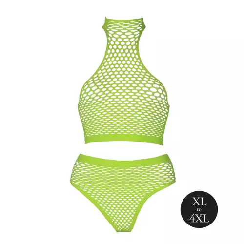 Set Bustier und Slip Netzstoff Neongrün – 12/14