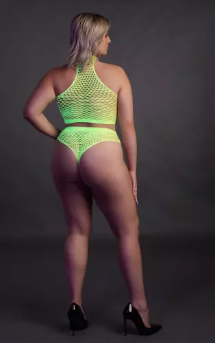 Set Bustier und Slip Netzstoff Neongrün – 13/14