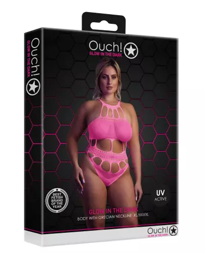 Body mit griechischem Ausschnitt Neonrosa – 11/14
