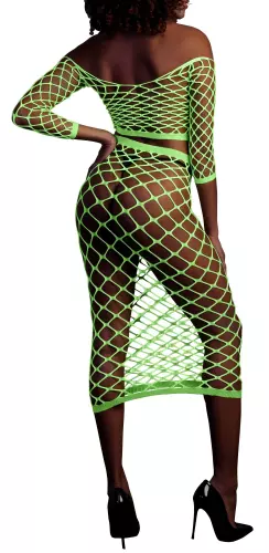 Bustier und Netzstoff-Kleid Schulterfrei Neongrün – 2/14