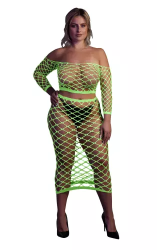 Bustier und Netzstoff-Kleid Schulterfrei Neongrün – 3/14