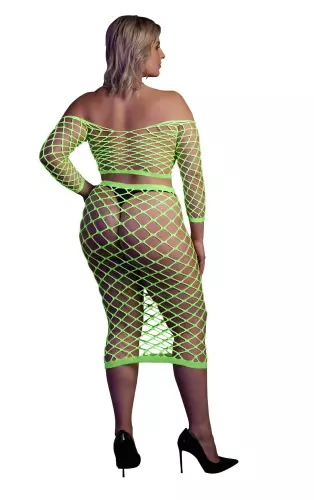 Bustier und Netzstoff-Kleid Schulterfrei Neongrün – 4/14