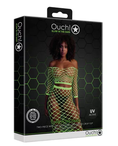 Bustier und Netzstoff-Kleid Schulterfrei Neongrün – 5/14