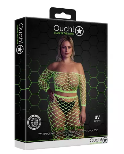 Bustier und Netzstoff-Kleid Schulterfrei Neongrün – 6/14