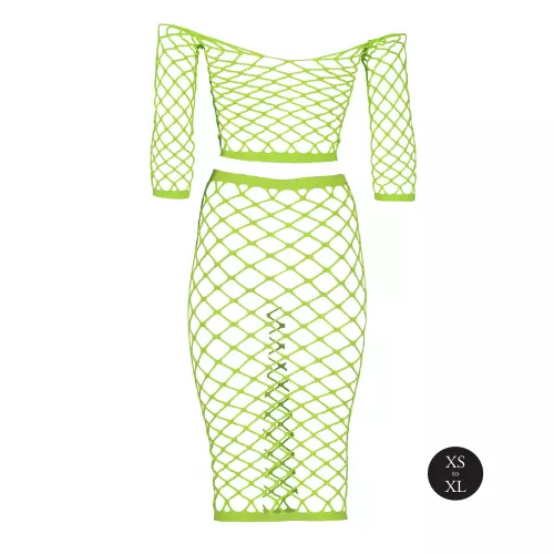 Bustier und Netzstoff-Kleid Schulterfrei Neongrün – 7/14