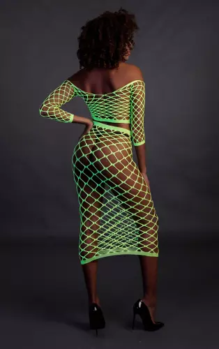 Bustier und Netzstoff-Kleid Schulterfrei Neongrün – 8/14