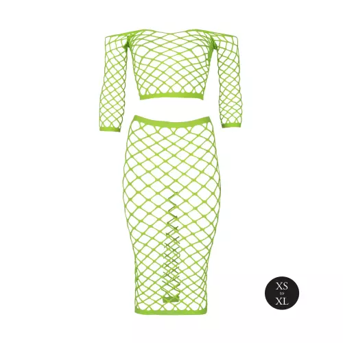 Bustier und Netzstoff-Kleid Schulterfrei Neongrün – 9/14